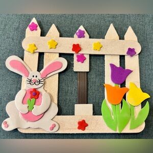 Hand Crafted Colorful Spring, Easter Bunny Picture Frame